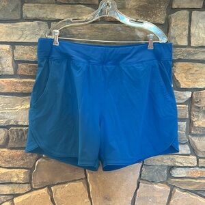 EUC Lands End Bright Blue Women's Swim Trunks w-built in panty/pockets.Size 18.